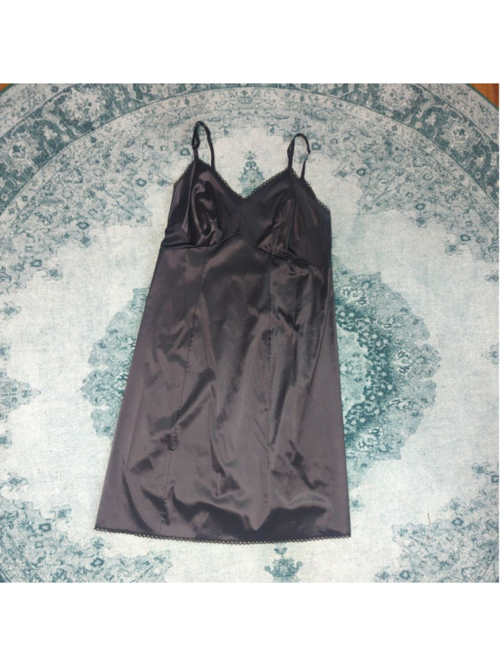 Vtg 60s 70s Van Raalte Black Nylon Lace Trim Slip Dress 40 Average - Picture 9 of 13